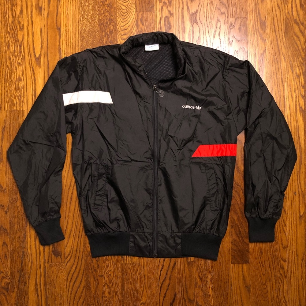 Vtg Adidas Trefoil Full Zip Hooded Windbreaker M